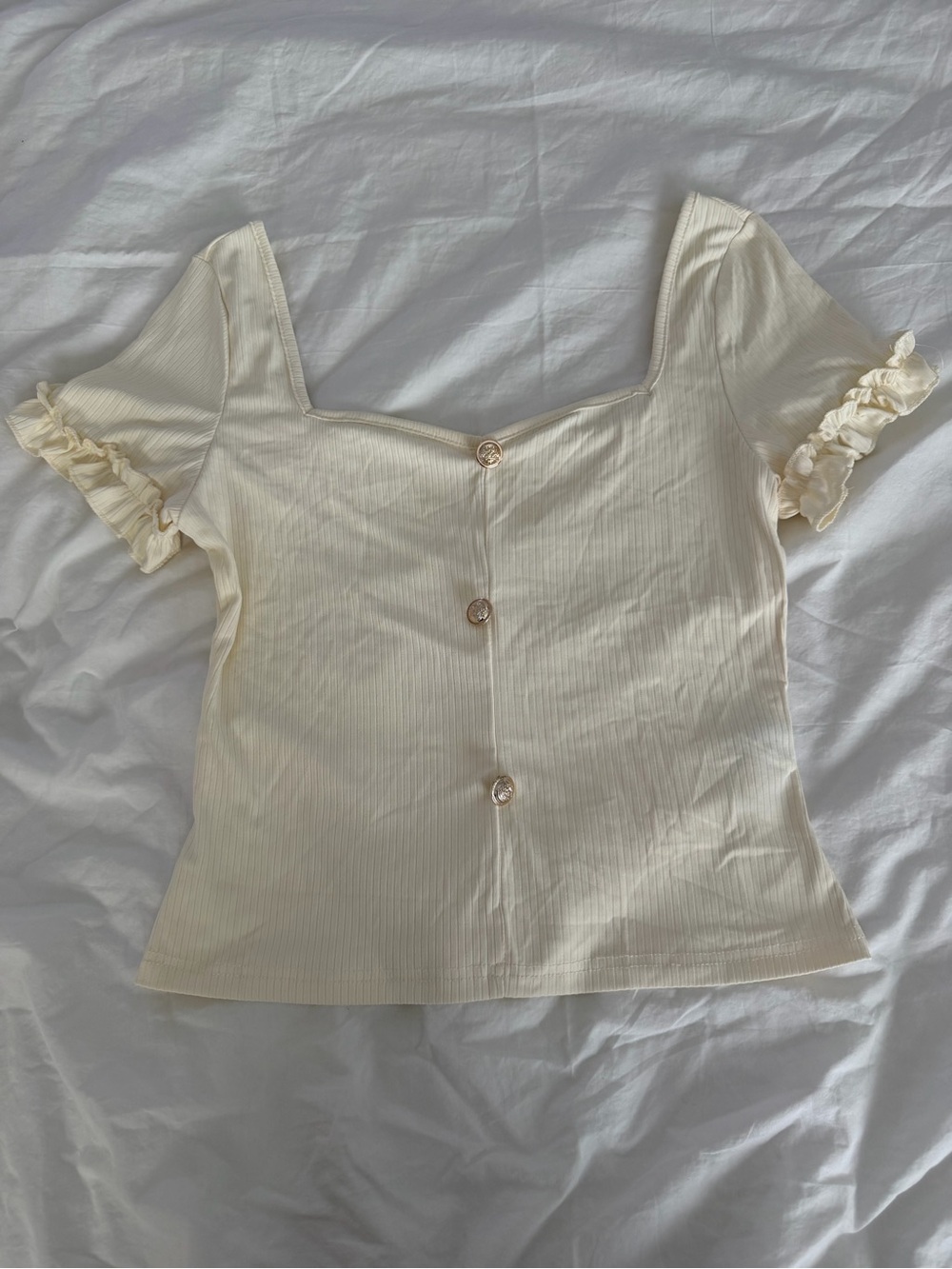 Cream Ruffle-Sleeve Button Front Top Size M